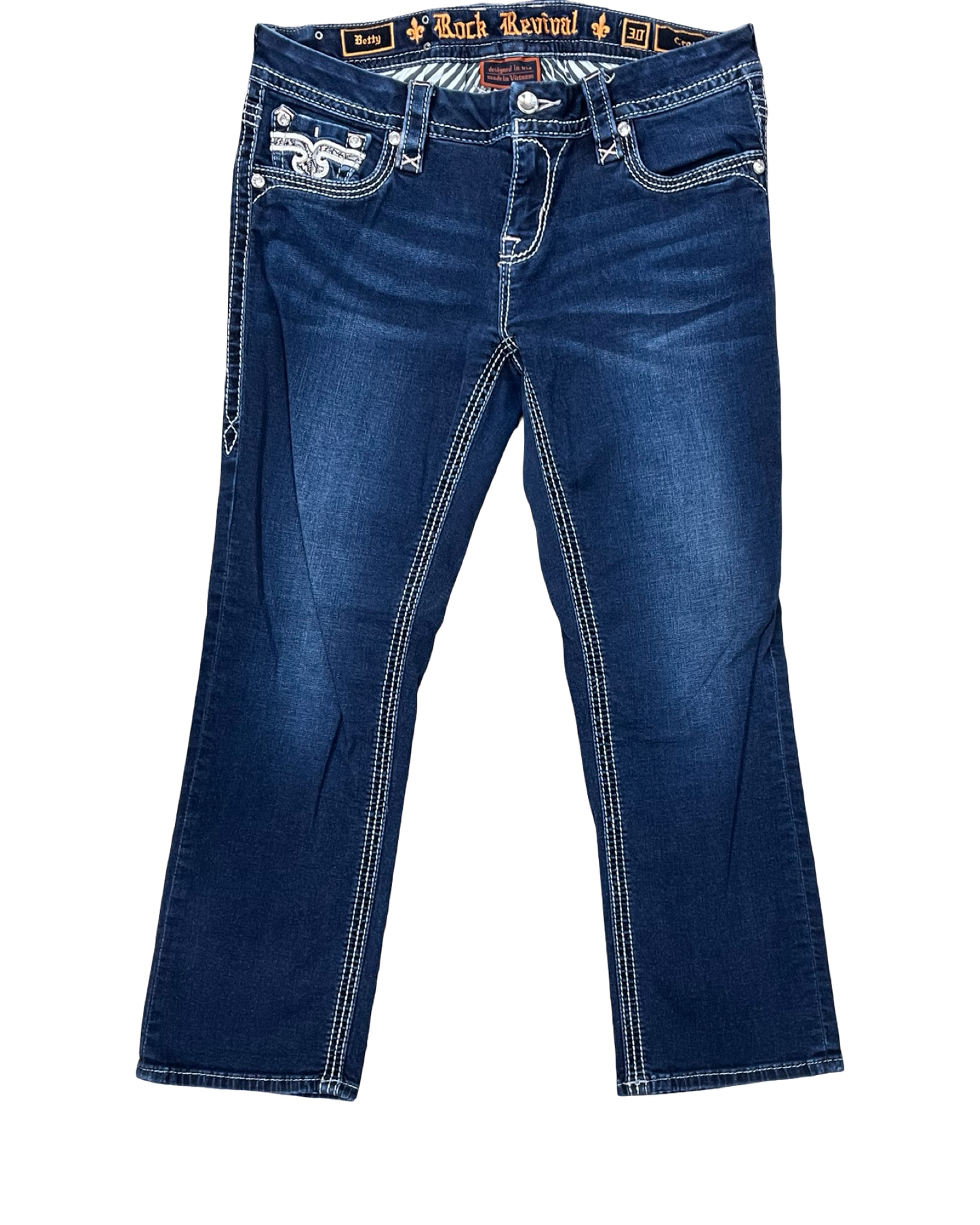 Jeans Cropped By Rock Revival In Blue Denim, Size:10