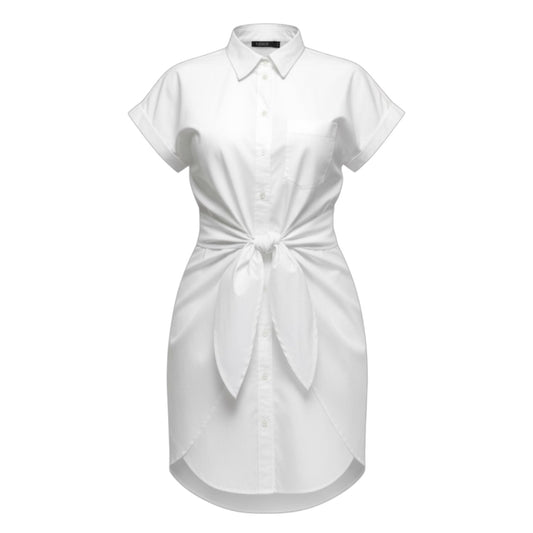 Tie-Front Stretch-Cotton Blend Shirtdress By Lauren By Ralph Lauren In White, Size: 4