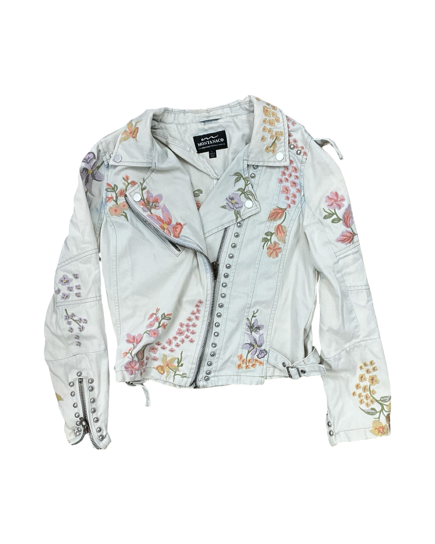 Jacket Denim By Clothes Mentor In Cream Denim, Size:L