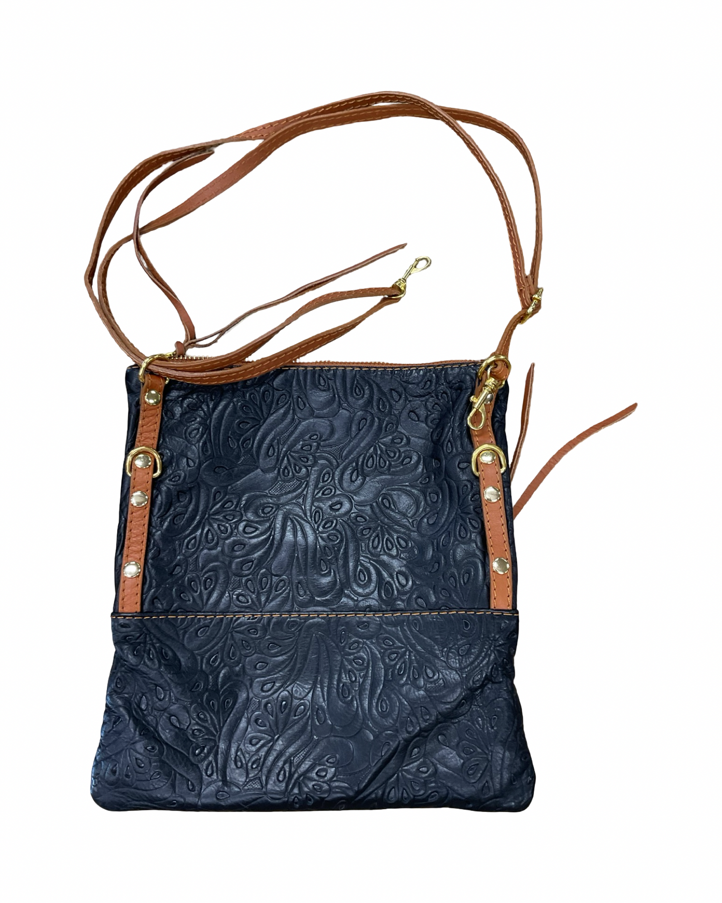 Handbag Leather By Clothes Mentor In Black & Tan, Size:Small