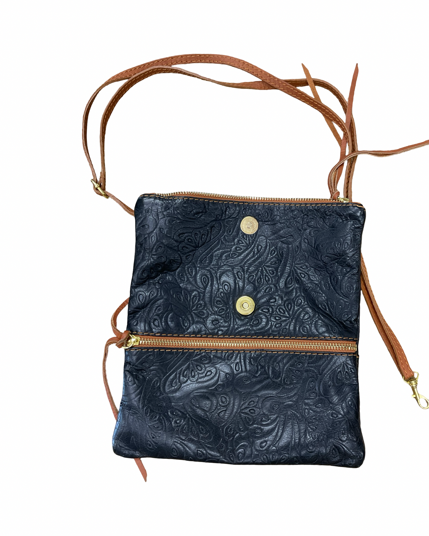Handbag Leather By Clothes Mentor In Black & Tan, Size:Small