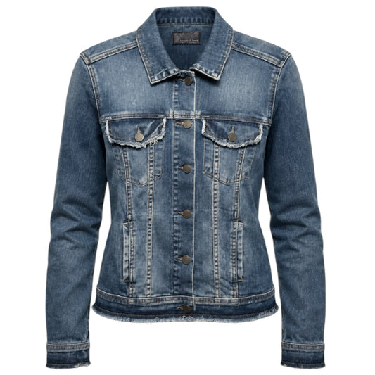 Fray Hem Jacket Denim By Articles Of Society In Blue Denim, Size: L