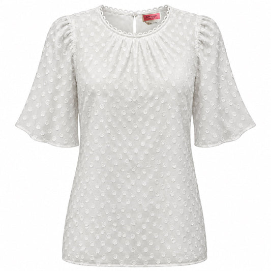 Textured Dot Top Short Sleeve Designer By Kate Spade In Polkadot Pattern, Size: XS