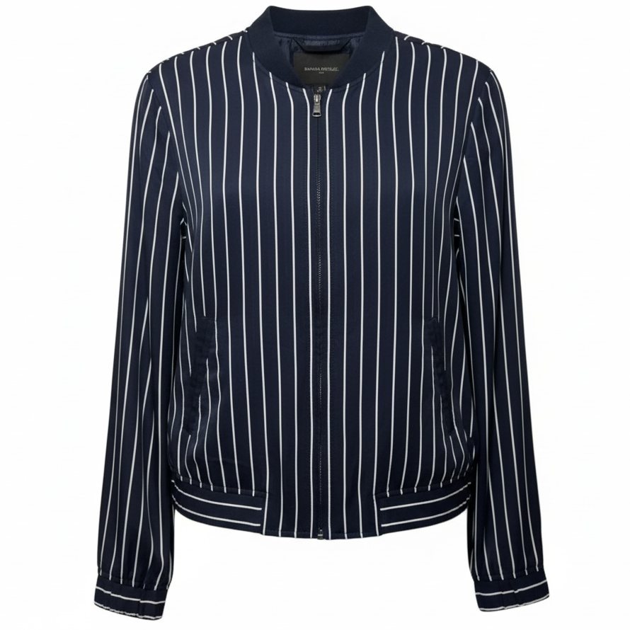 Pinstripe Bomber Jacket By Banana Republic In Striped Pattern, Size: M