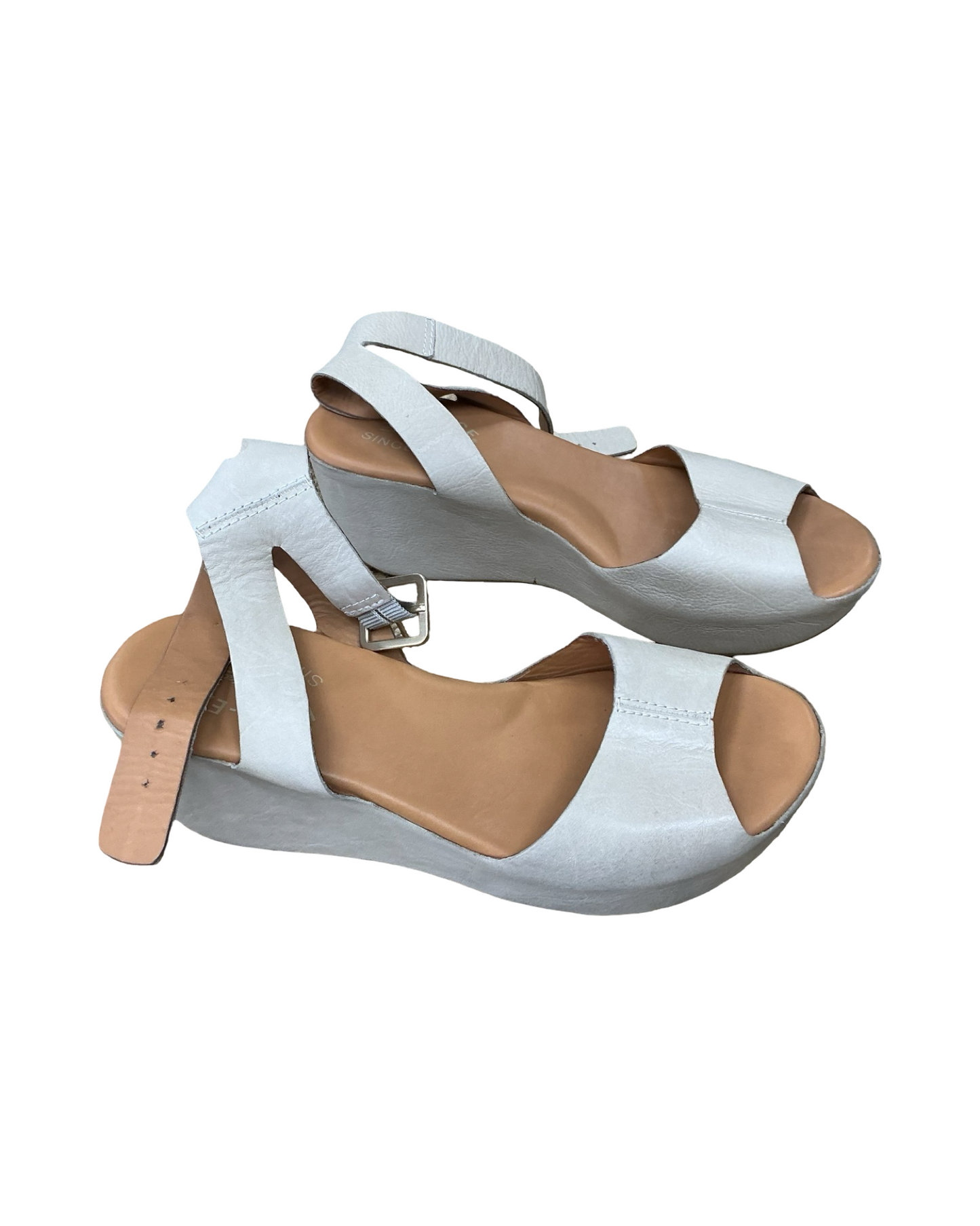 Sandals Heels Wedge By Kork Ease In Tan & White, Size:8