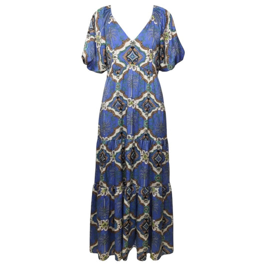 Printed Puff-Sleeve Maxi Dress By Vince Camuto In Animal Print, Size: 8