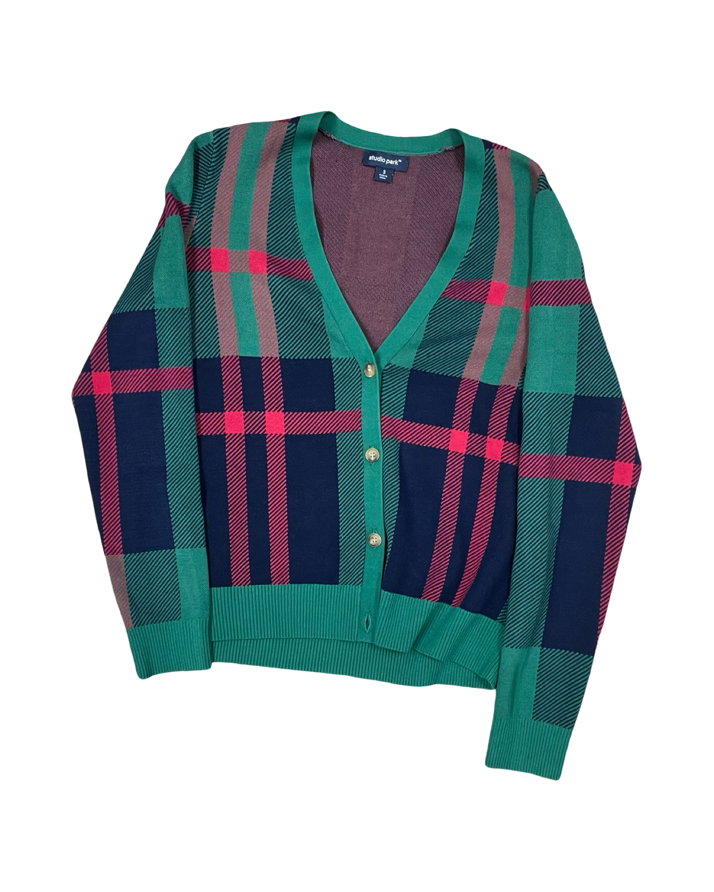 Sweater Cardigan By Clothes Mentor In Green & Red, Size:S