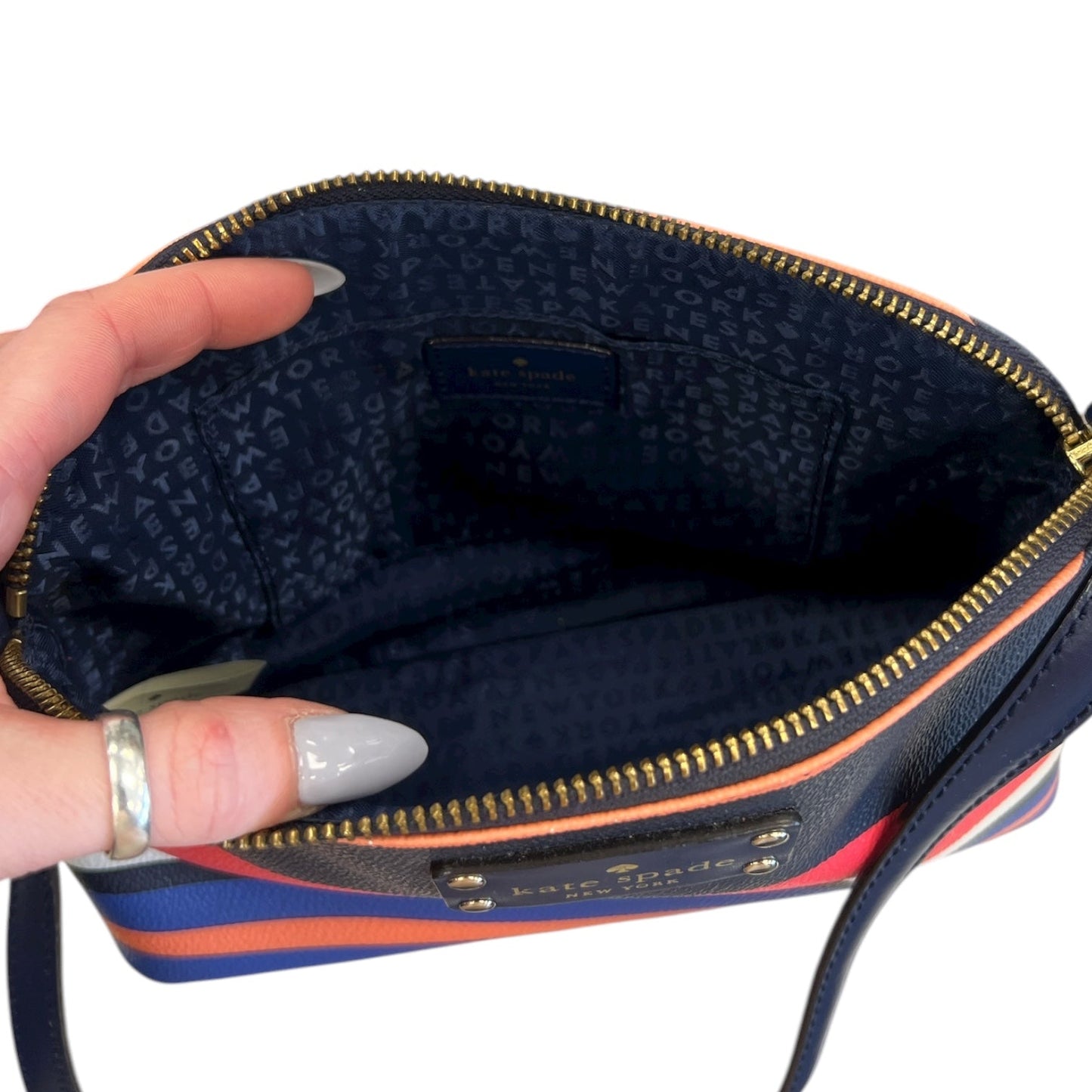 Crossbody Designer By Kate Spade In Striped Pattern, Size:Small