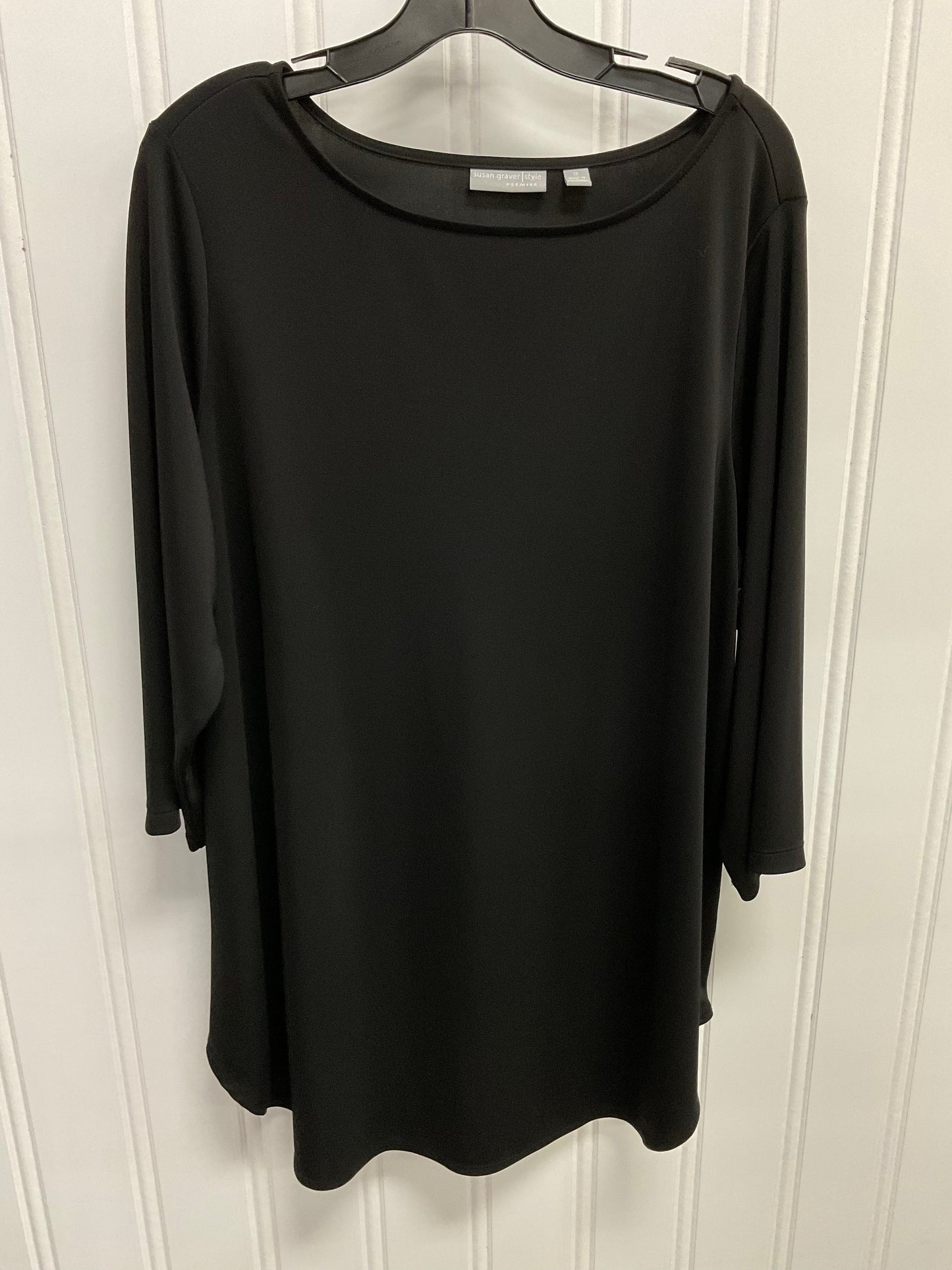 Top 3/4 Sleeve Basic By Susan Graver In Black, Size:1X