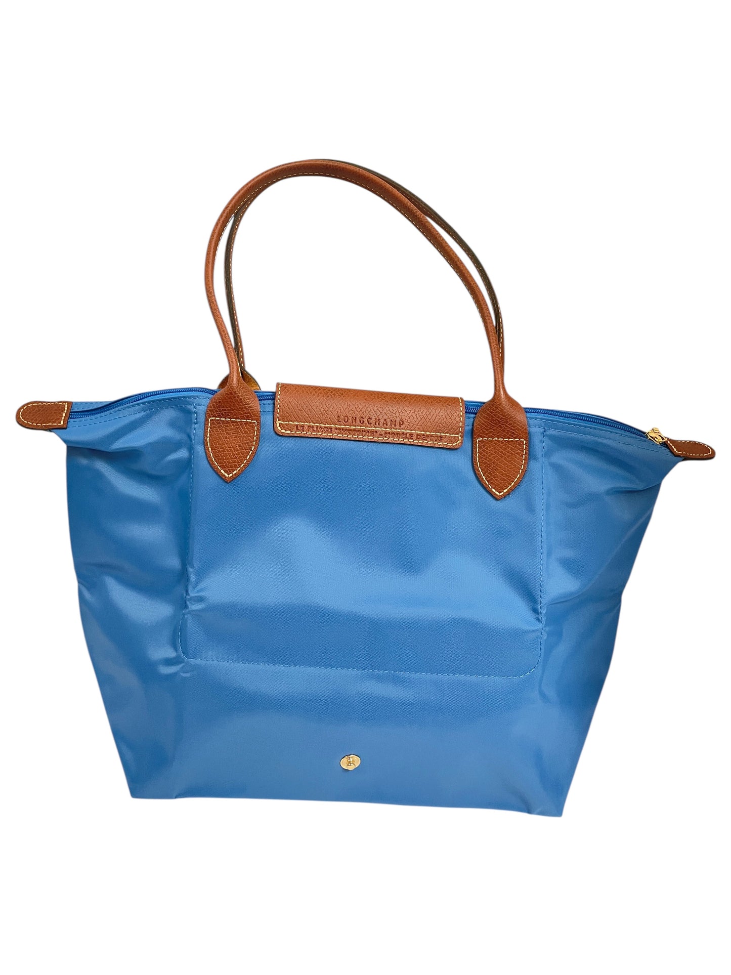 Handbag Designer By Longchamp In Blue & Brown, Size:Medium