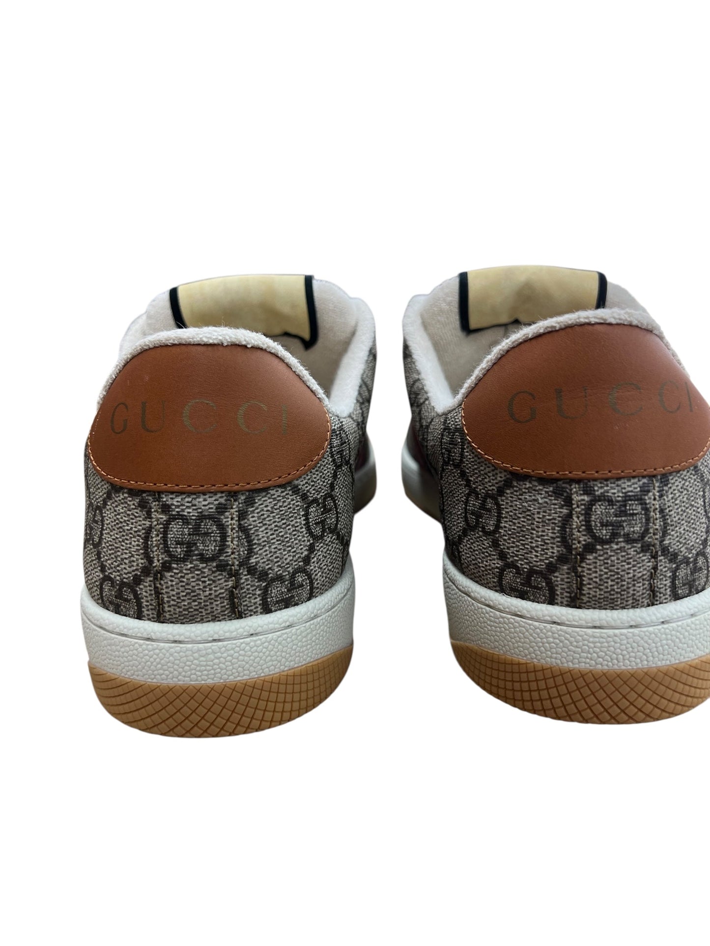 Shoes Luxury Designer By Gucci In Brown & Red, Size:10.5