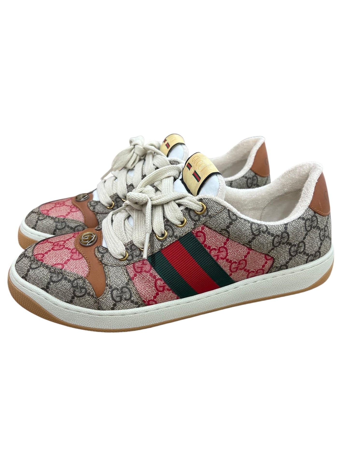 Shoes Luxury Designer By Gucci In Brown & Red, Size:10.5