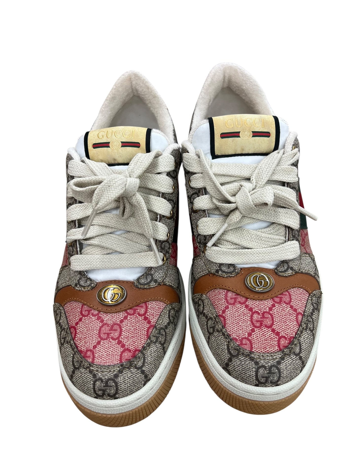 Shoes Luxury Designer By Gucci In Brown & Red, Size:10.5