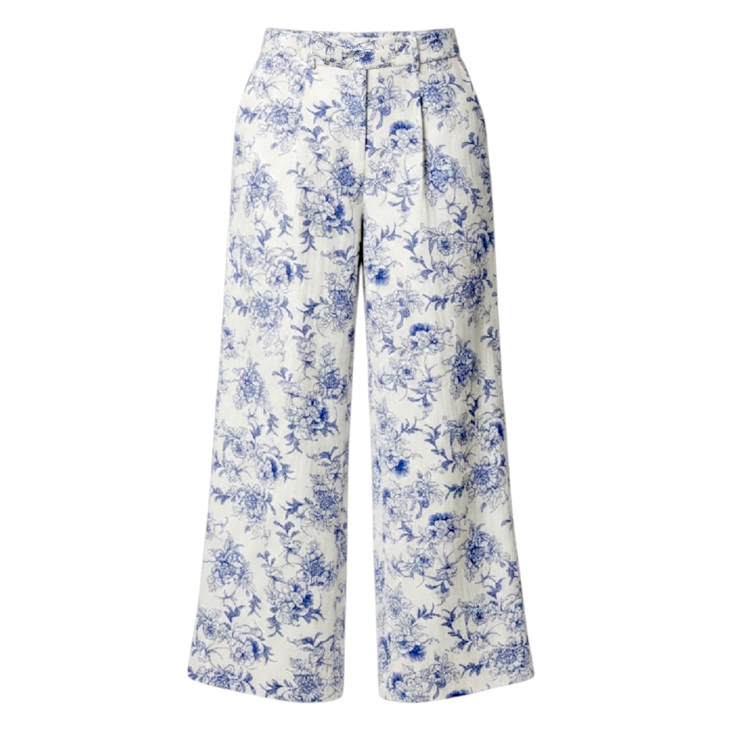Floral Toile Linen Blend Wide Leg Pants Designer By Jason Wu In Blue & White, Size: 10