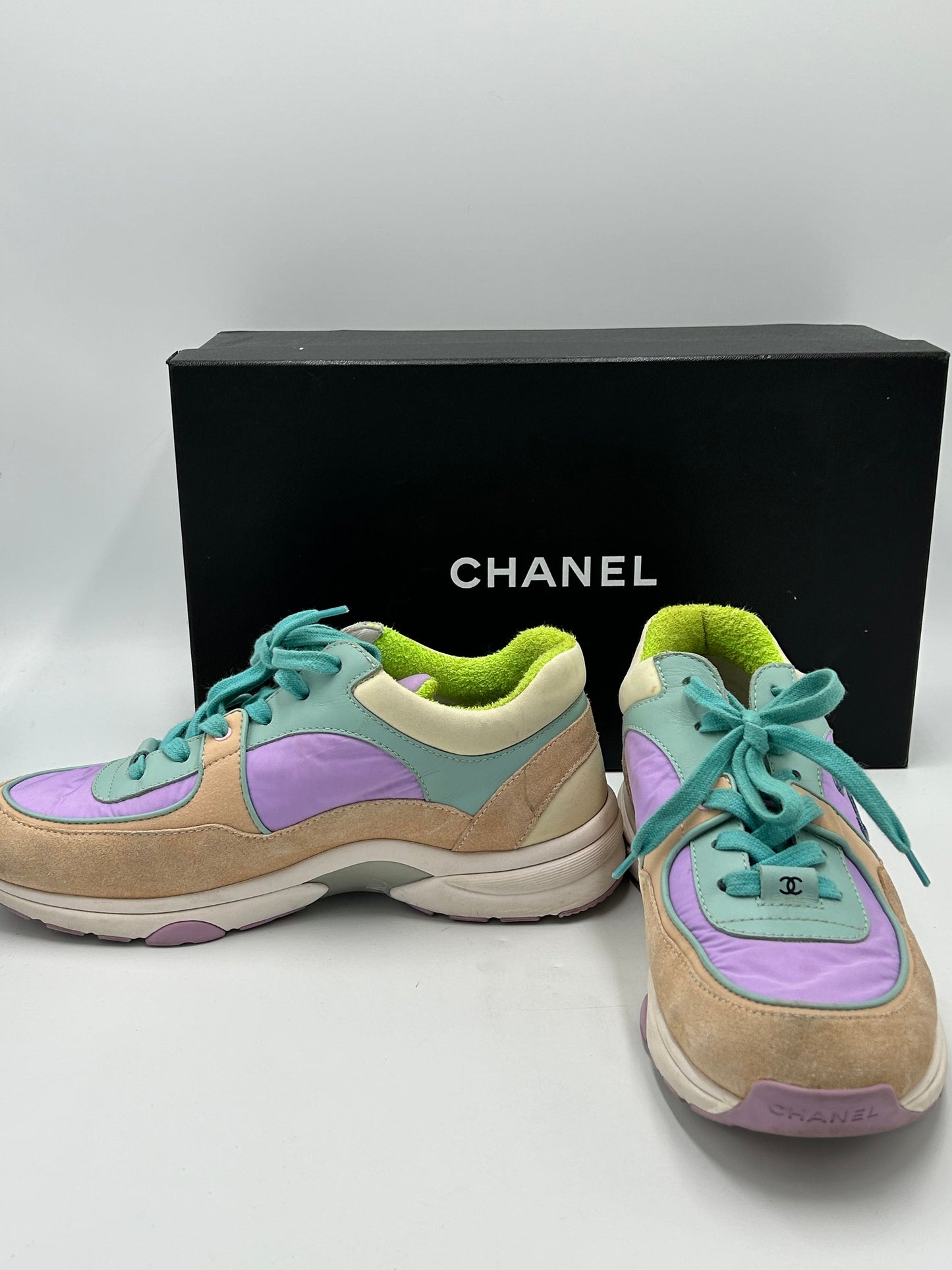 Chanel Logo Low-Top Trainer Luxury Designer Shoes, Size: 9