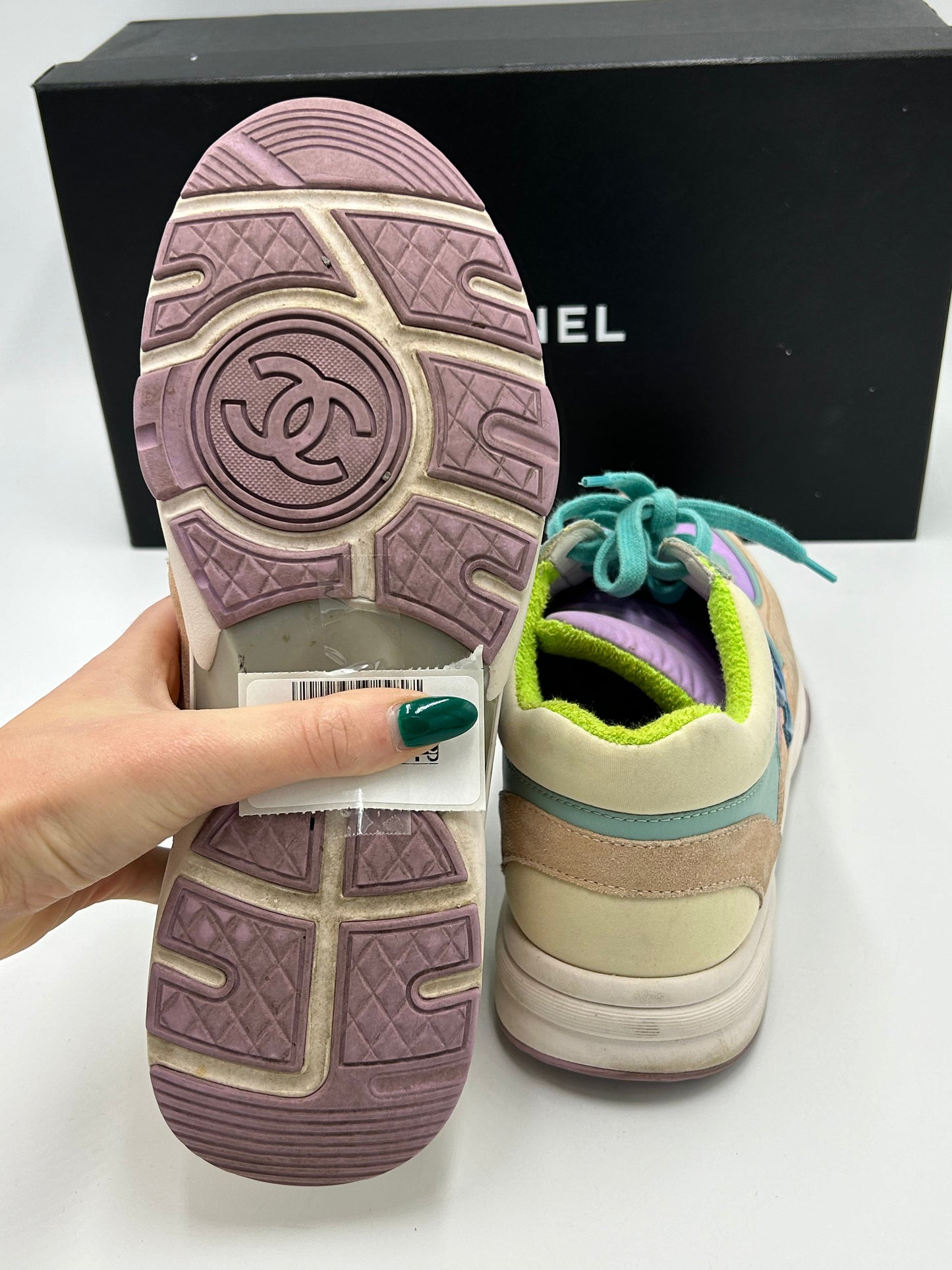 Chanel Logo Low-Top Trainer Luxury Designer Shoes, Size: 9