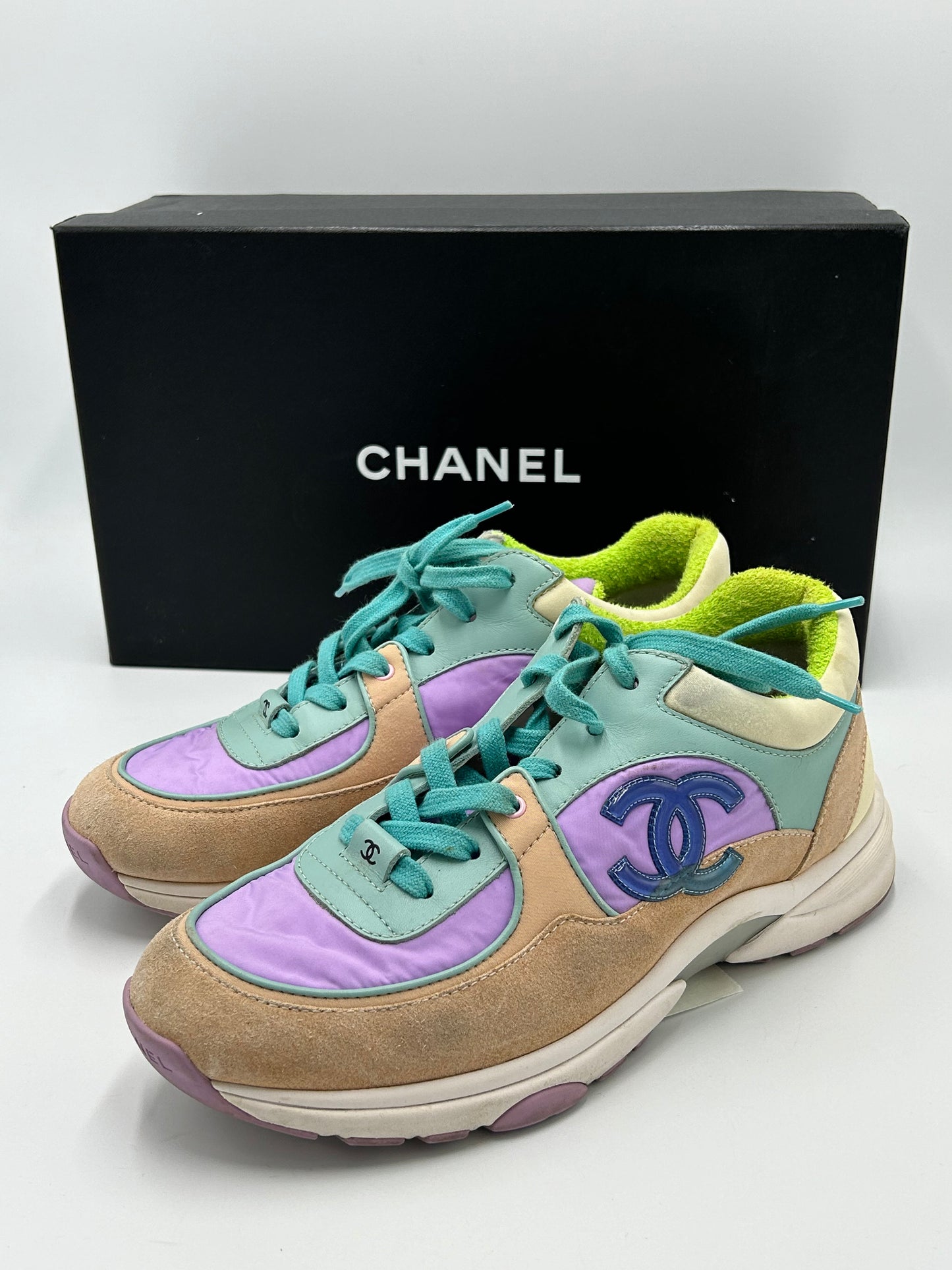 Chanel Logo Low-Top Trainer Luxury Designer Shoes, Size: 9