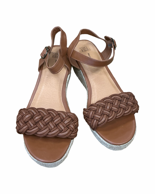 Sandals Heels Wedge By Time And Tru In Brown, Size:9