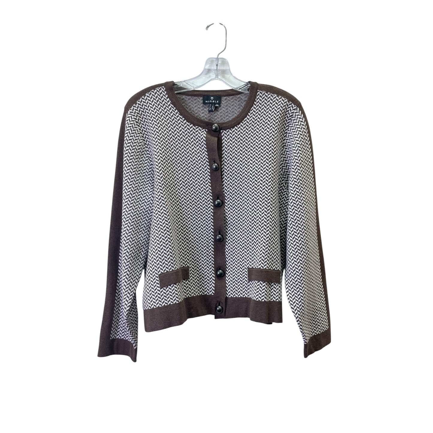 Sweater Cardigan By Marble In Brown & White, Size:M