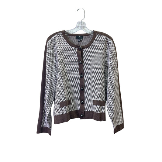 Sweater Cardigan By Marble In Brown & White, Size:M