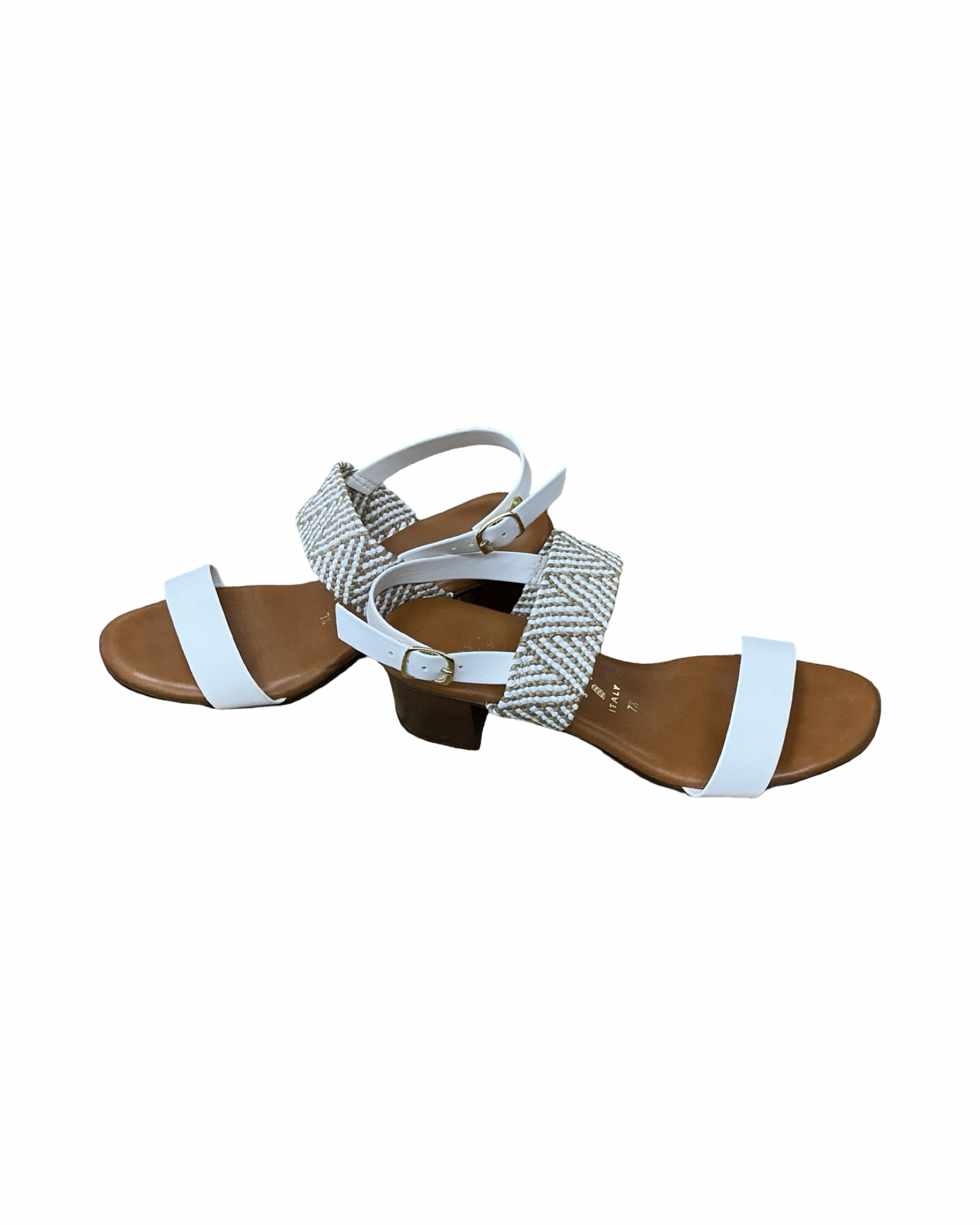 Sandals Heels Block By Italian Shoemakers In White, Size:7.5