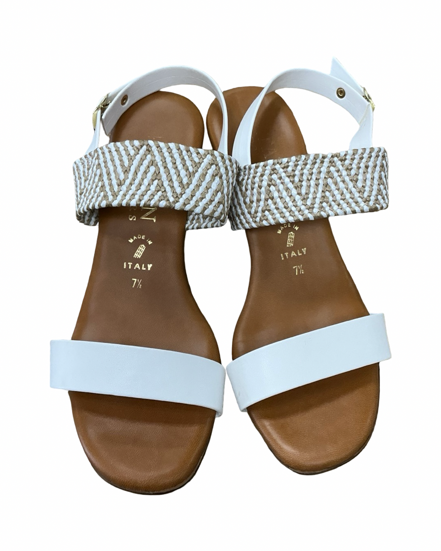 Sandals Heels Block By Italian Shoemakers In White, Size:7.5