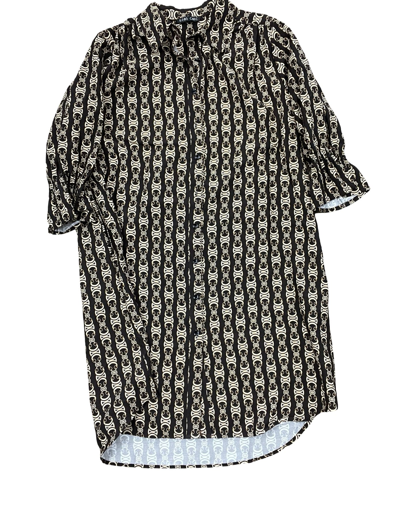 Dress Casual Midi By Clothes Mentor In Brown & Gold, Size:M