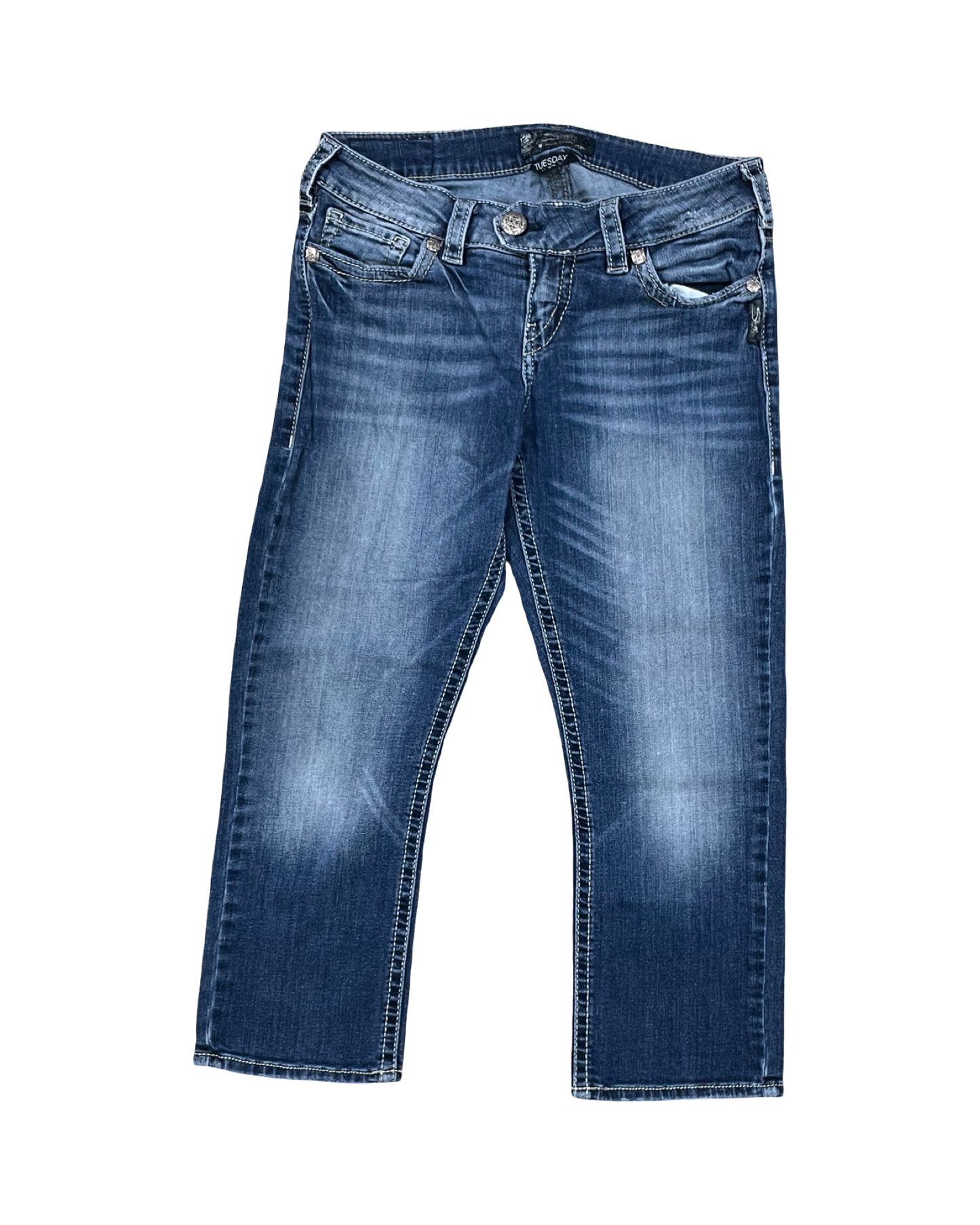 Jeans Cropped By Silver In Blue Denim, Size:8