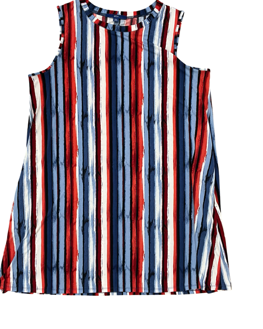 Dress Casual Midi By Apt 9 In Blue Red & White, Size:1X