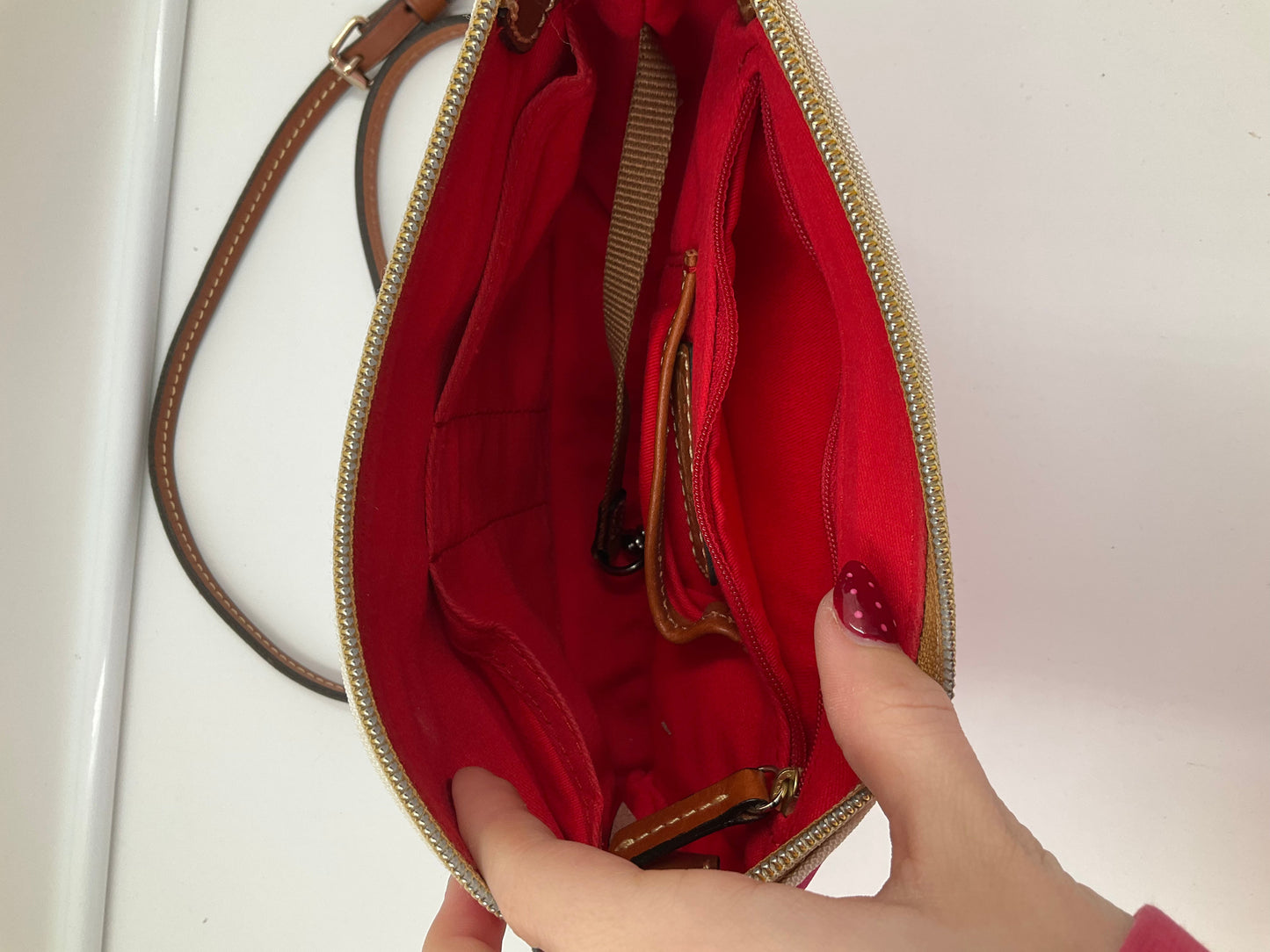Crossbody Designer By Dooney And Bourke In Pink & White, Size:Small