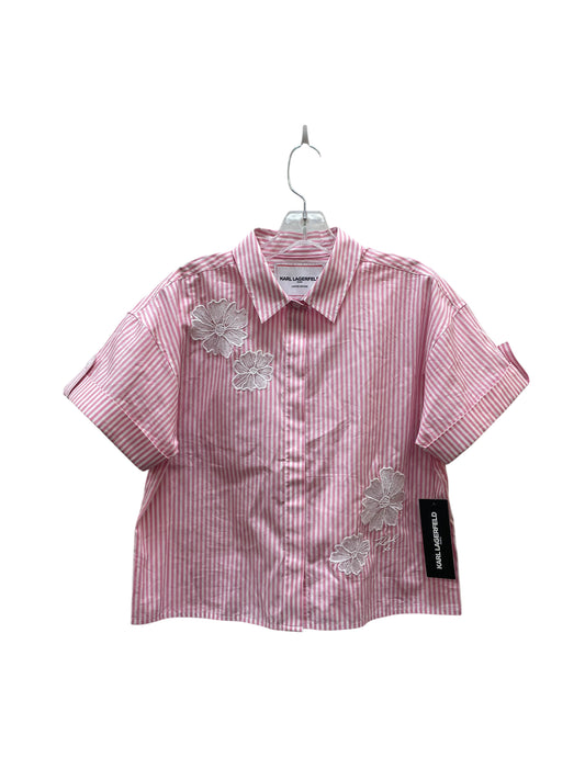 Top Ss Designer By Karl Lagerfeld In Pink & White, Size:S