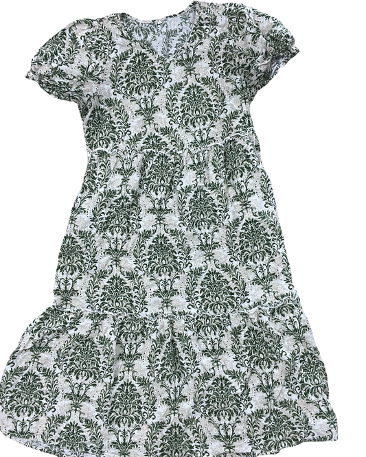 Dress Casual Midi By Clothes Mentor In Cream & Green, Size:M