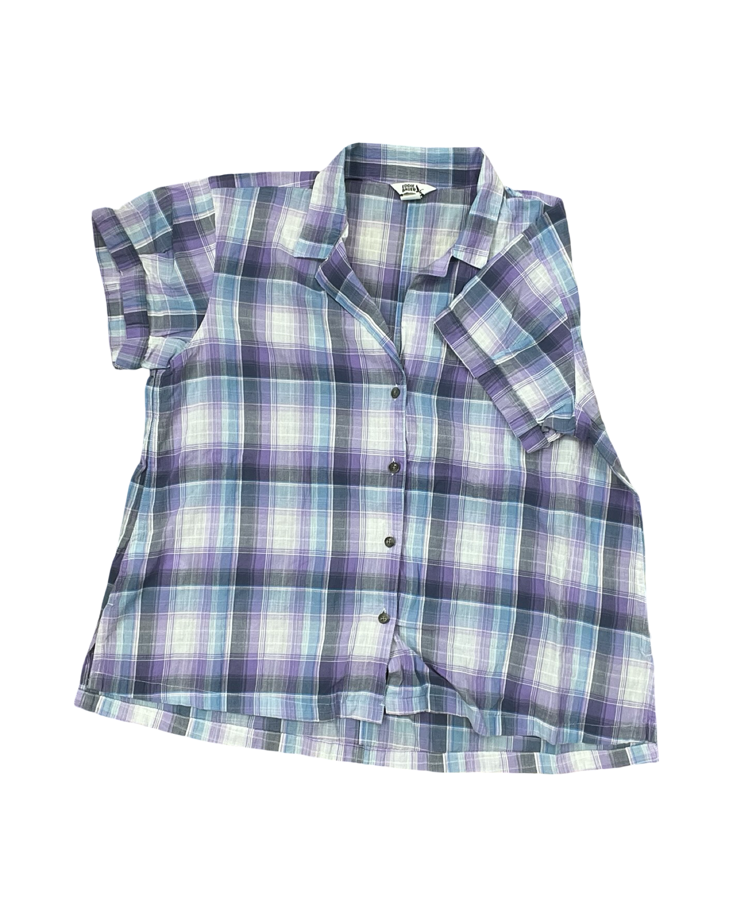 Blouse Ss By Eddie Bauer In Blue & Purple, Size:L