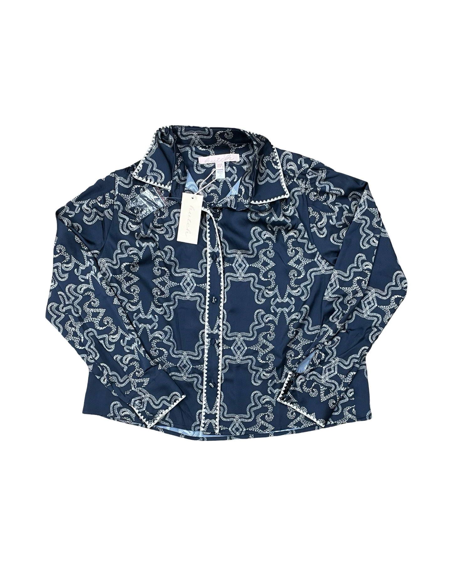 Blouse Ls By Hutch In Blue & Cream, Size:Xs