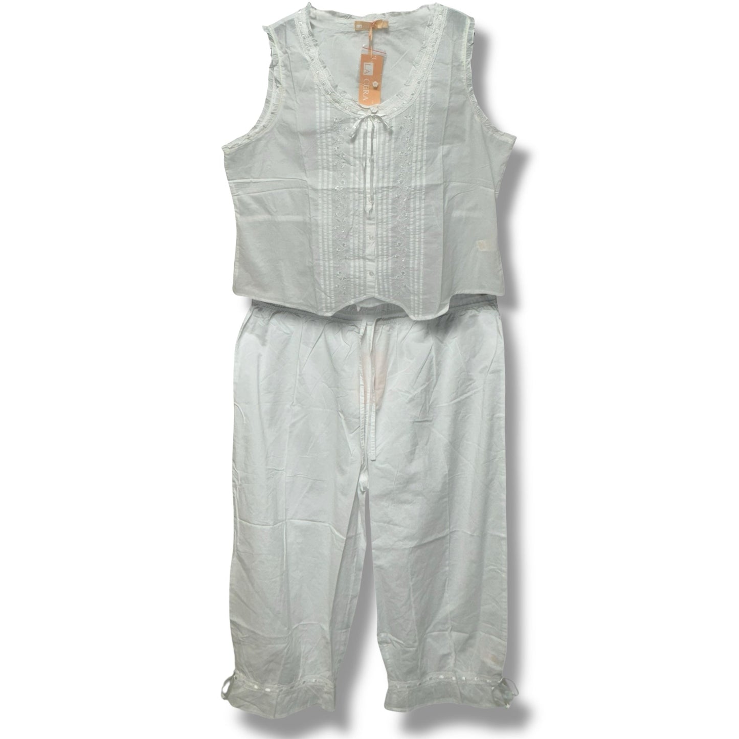 Sleeveless Bloomer PJ’s By La Cera In White, Size: 2X