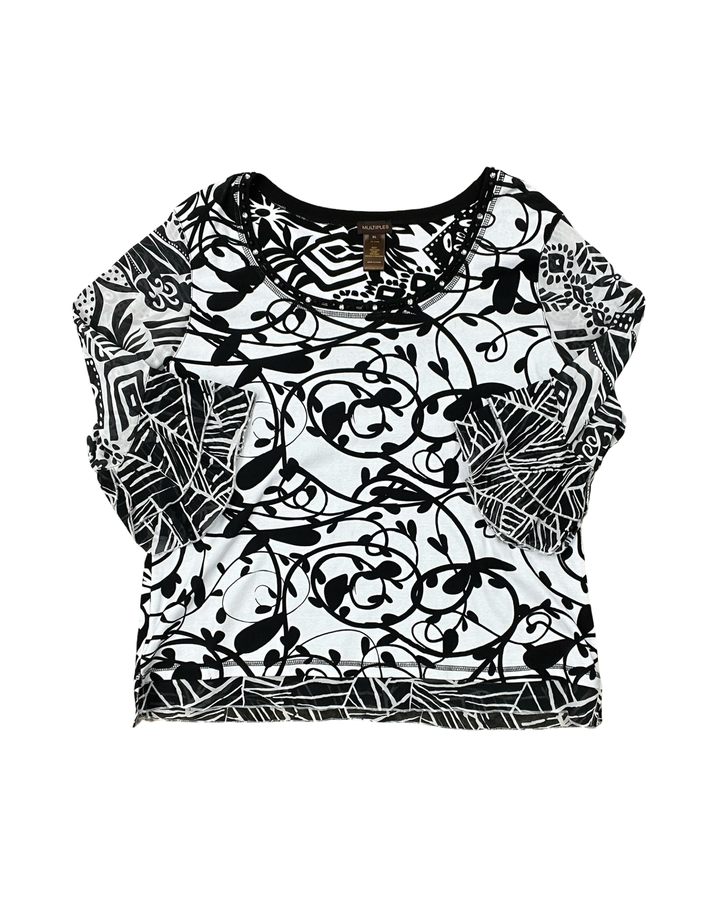 Top Ls By Multiples In Black & White, Size:Xl