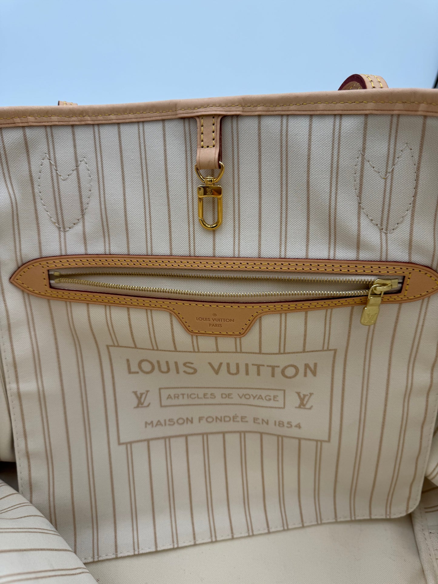 Tote Luxury Designer By Louis Vuitton In Blue & Cream, Size:Medium