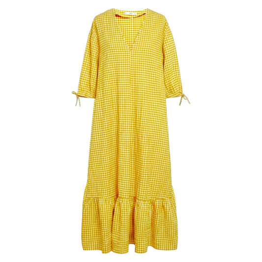 Gingham Check Cottoned Dress By MNG In Checkered Pattern, Size: 8