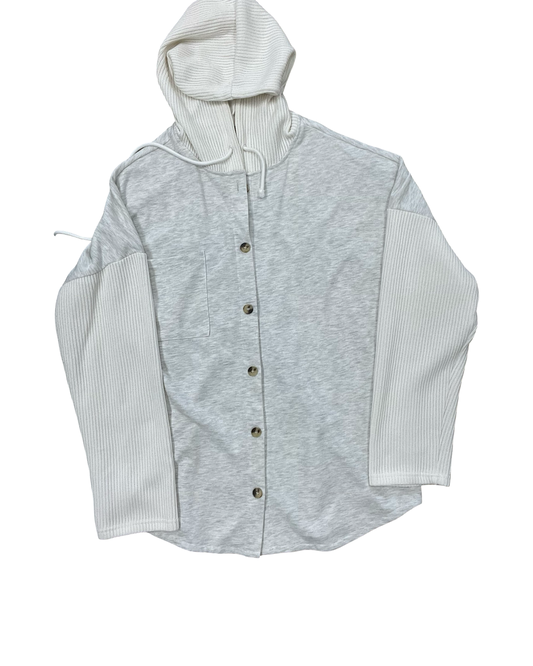 Jacket Shirt By Clothes Mentor In Grey & White, Size:Xl