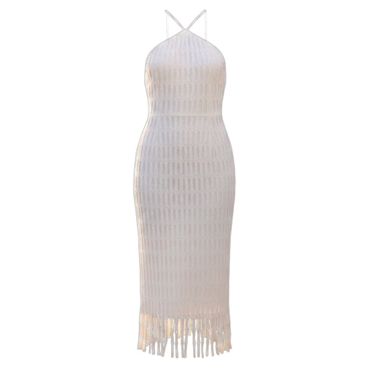 Asha Novelty Lace Halter Neck Sleeveless Midi Dress By Antonio Melani In White, Size: 0