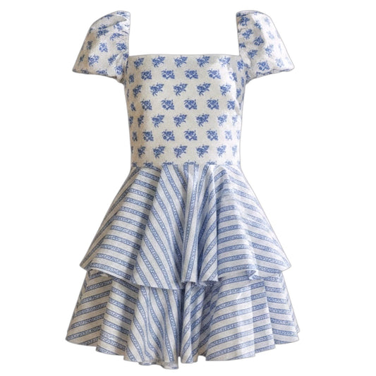 Louisa Dress By Caroline Constas In Blue Toile Spot Combo, Size: XL