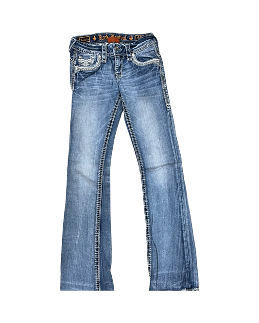 Jeans Boot Cut By Rock Revival In Blue Denim, Size:2