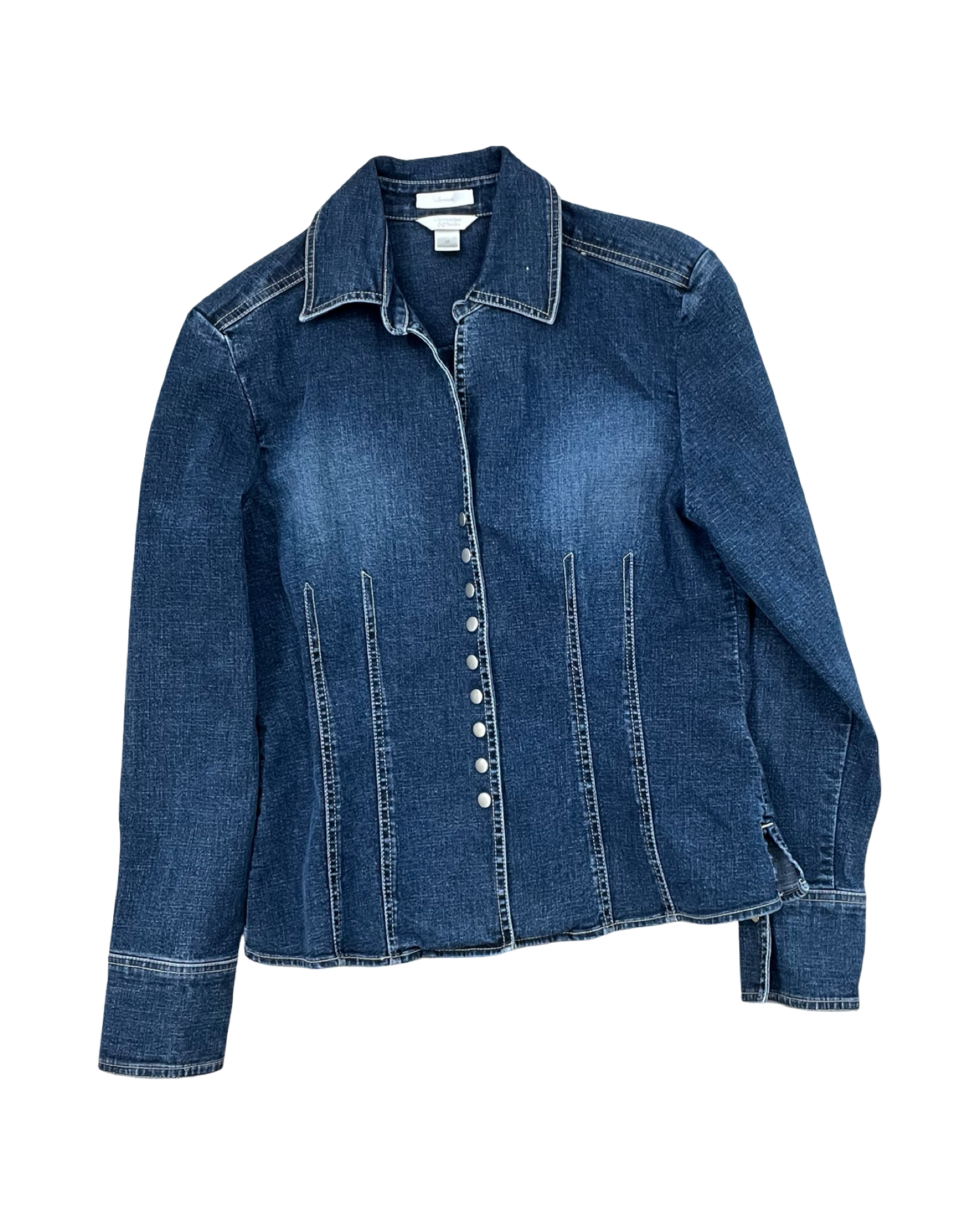 Blouse Ls By Christopher And Banks In Blue Denim, Size:M