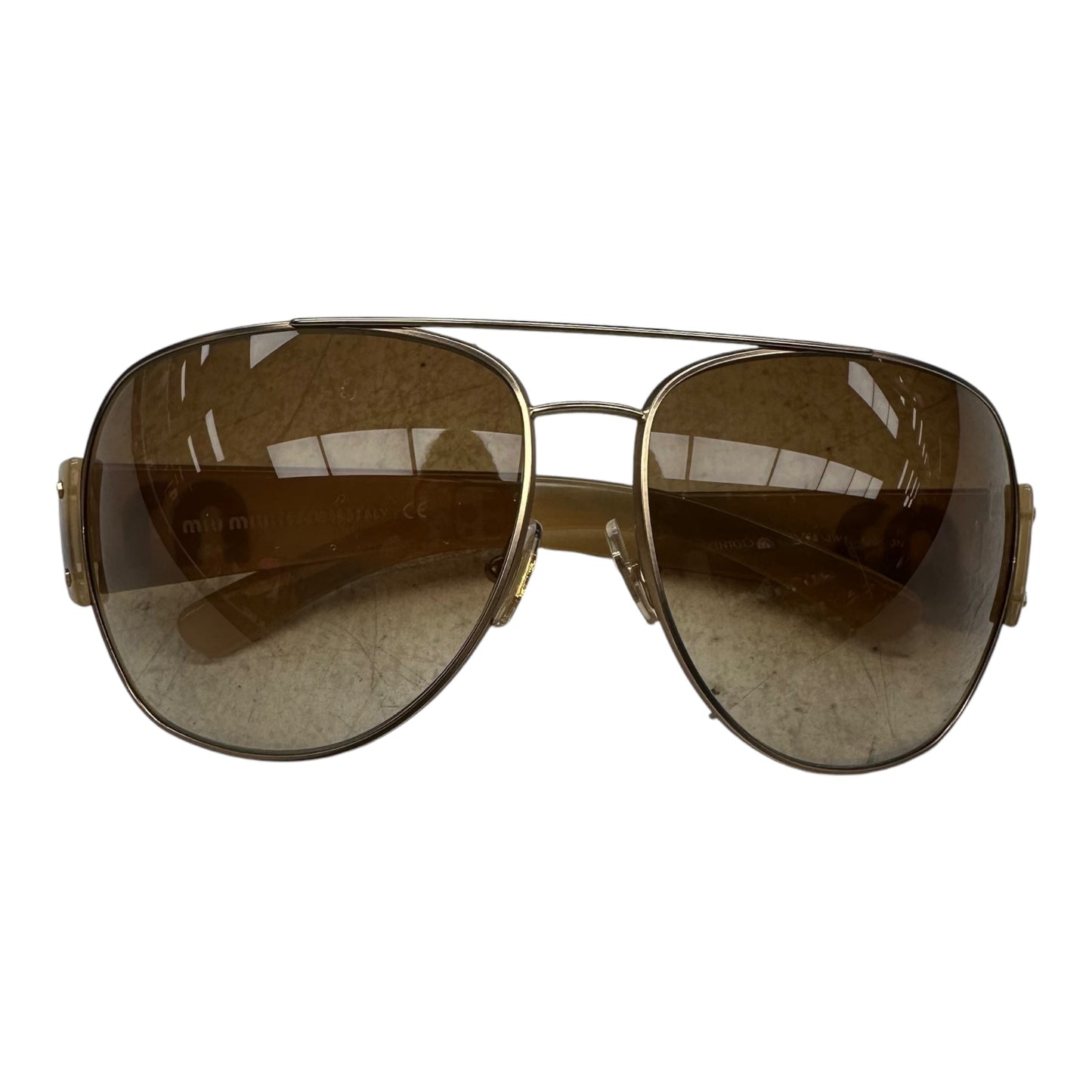 Sunglasses Luxury Designer By Miu Miu In Gold