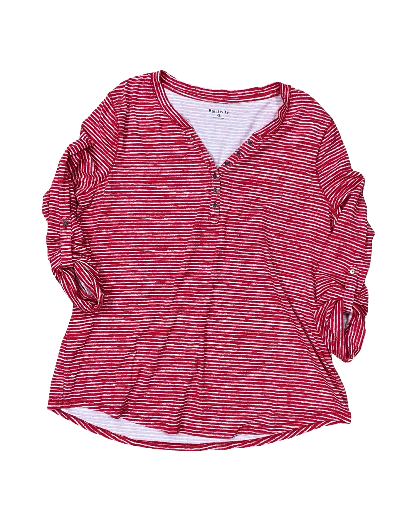 Top 3/4 Sleeve By Relativity In Red & White, Size:Xl