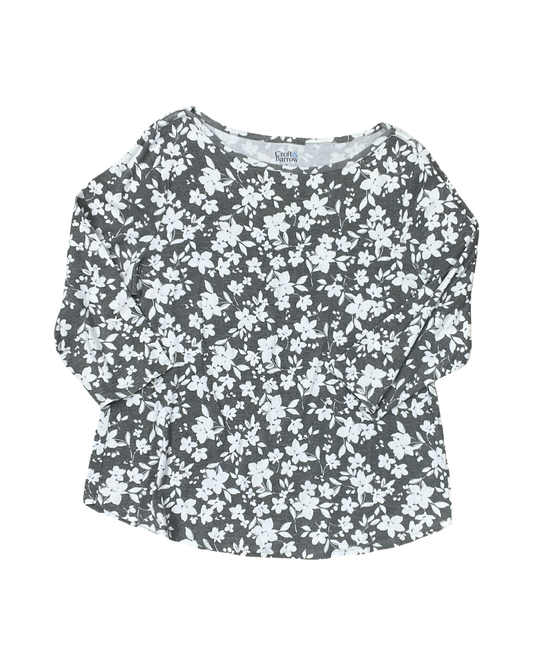 Top 3/4 Sleeve By Croft And Barrow In Grey & White, Size:Xl