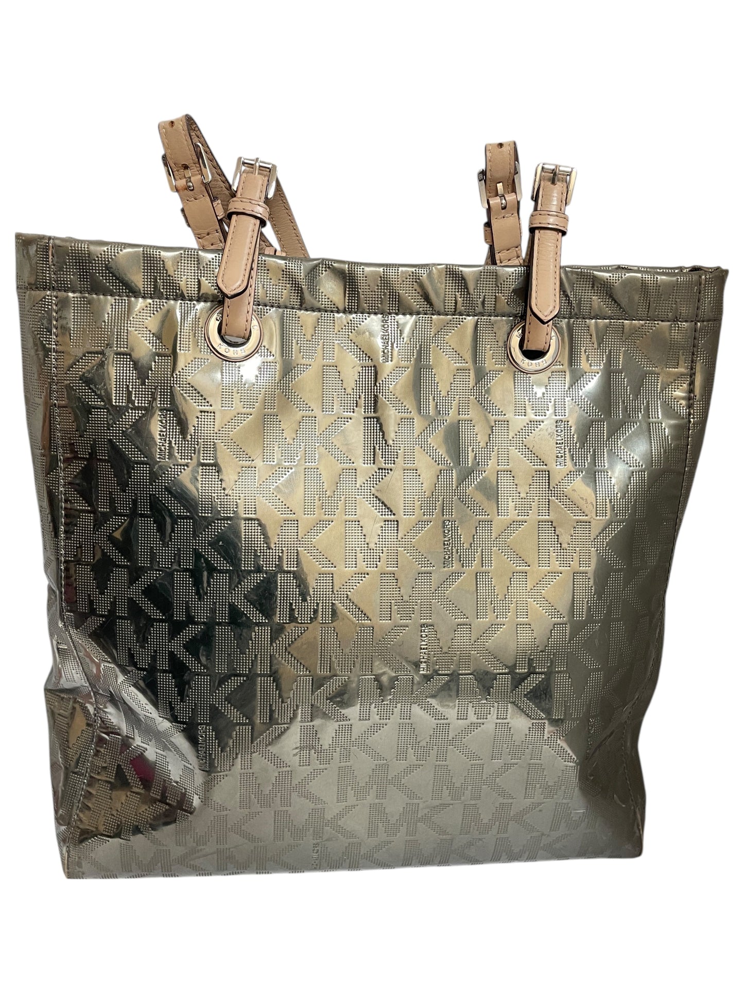 Handbag Designer By Michael Kors In Silver, Size:Large