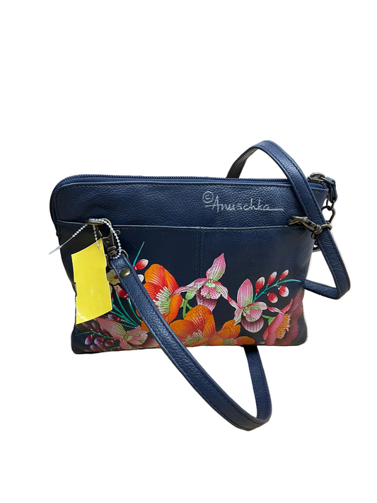Crossbody Leather By Anuschka In Black & Orange, Size:Small