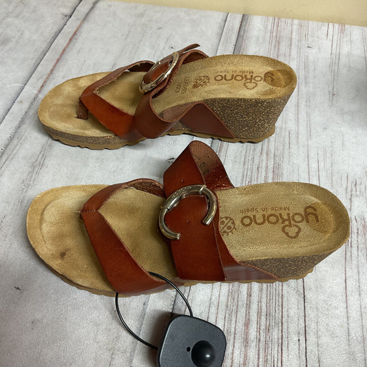 Sandals Heels Wedge By Clothes Mentor In Brown, Size:6.5