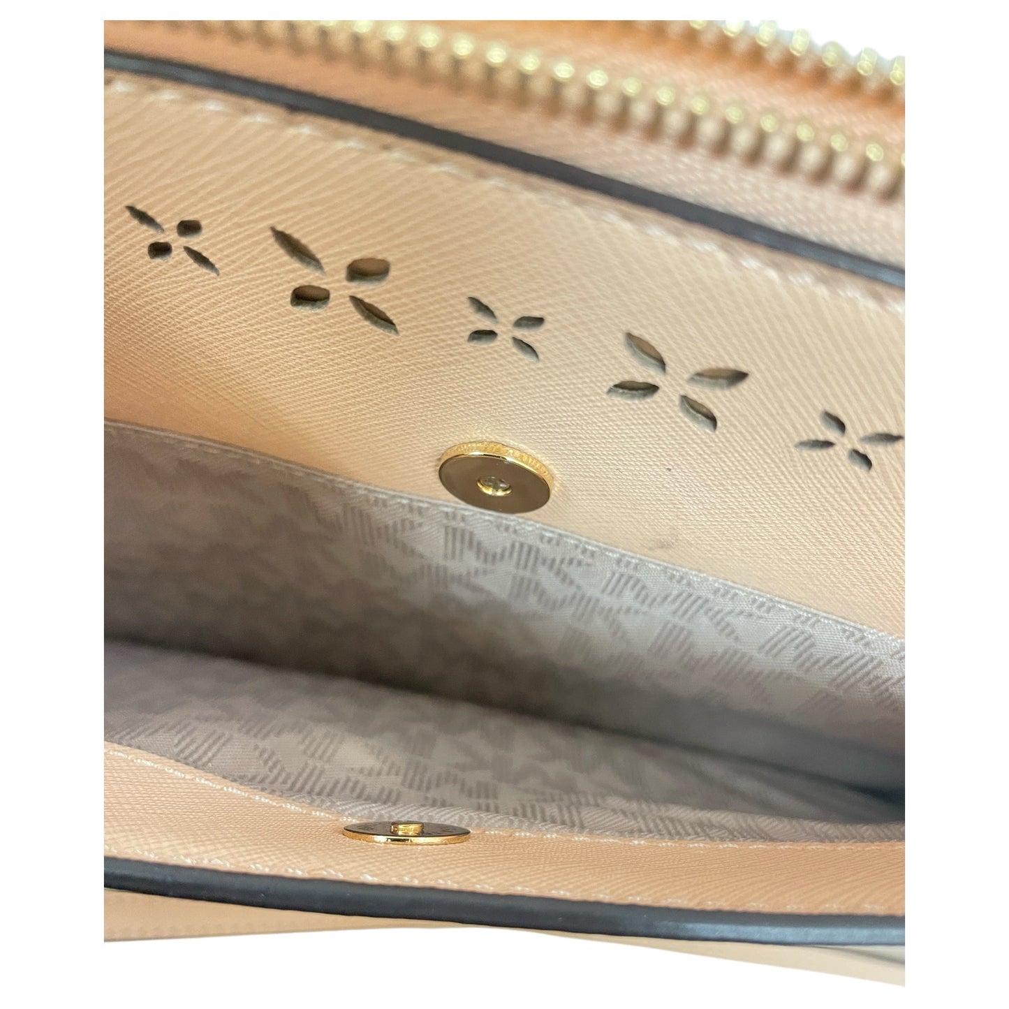 Handbag Designer By Michael Kors In Tan & White, Size:Large